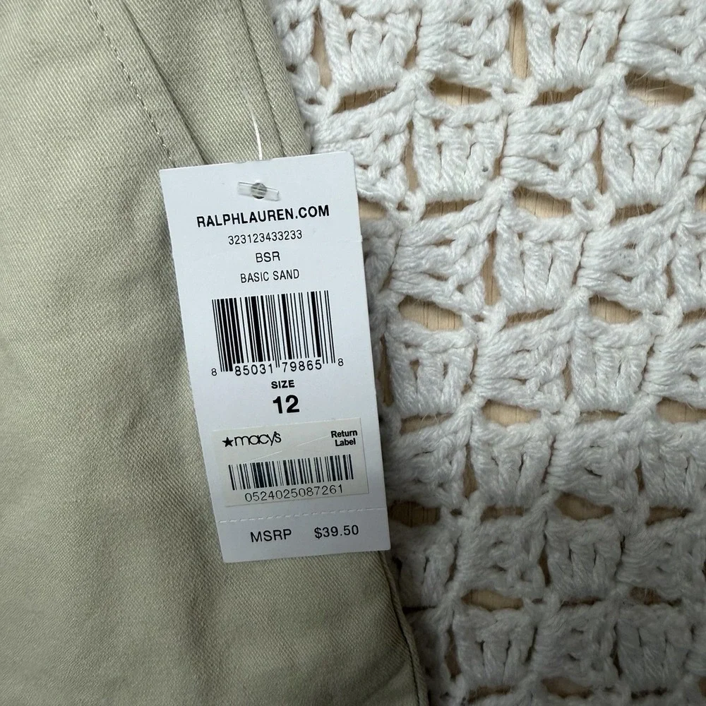 New Ralph Lauren Boy's Shorts Sz 12 Chino Khaki Beige Flat Front School Casual